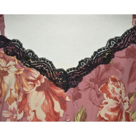 Torrid Floral Chablis Pink Lace Trim Cami Tank Top Faux Button Down Size 1X Sexy - Picture 4 of 11